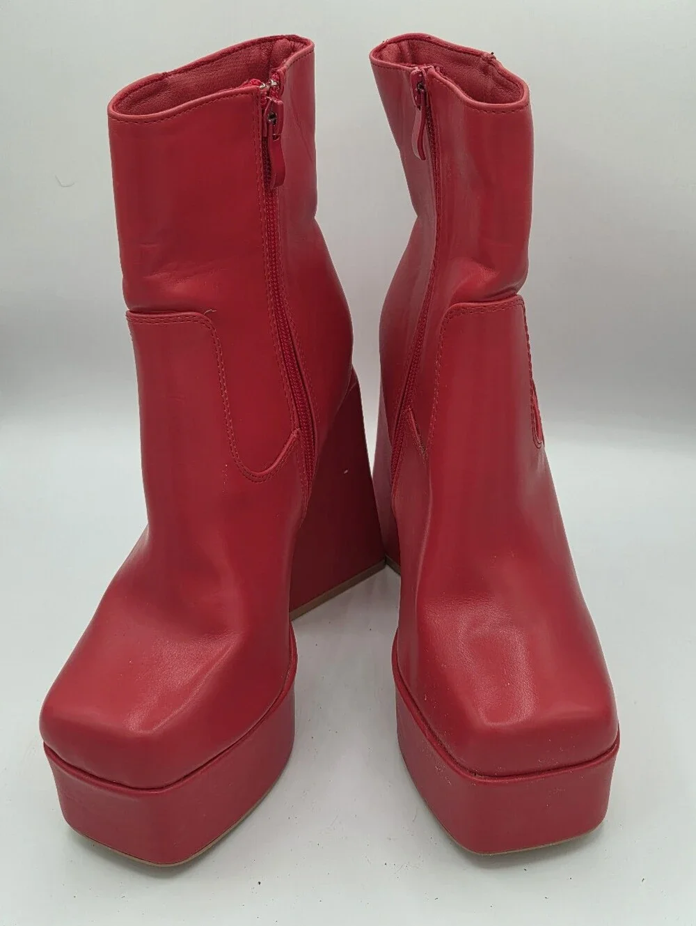 SHEIN Red Platform Wedge Ankle Boots